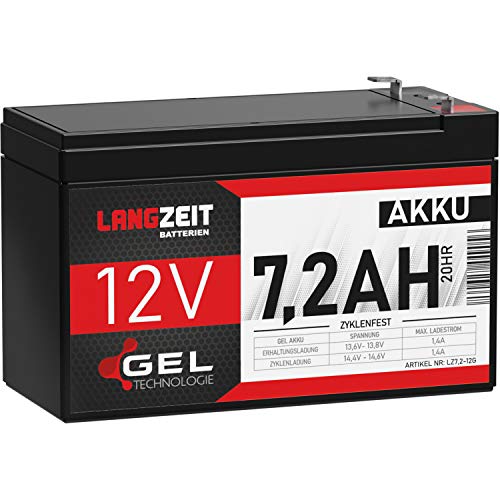 LANGZEIT Akku 12V 7,2Ah Gel Profi Blei-Akku Hochleistungsakku extrem zyklenfest vorgeladen auslaufsicher ersetzt 7Ah 7,5Ah