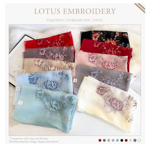 Silk Scarf - Chiffon Scarf With Rose Embroidery, Transparent Tulle, Lightweight Long Shawl Wrap For Spring Autumn4