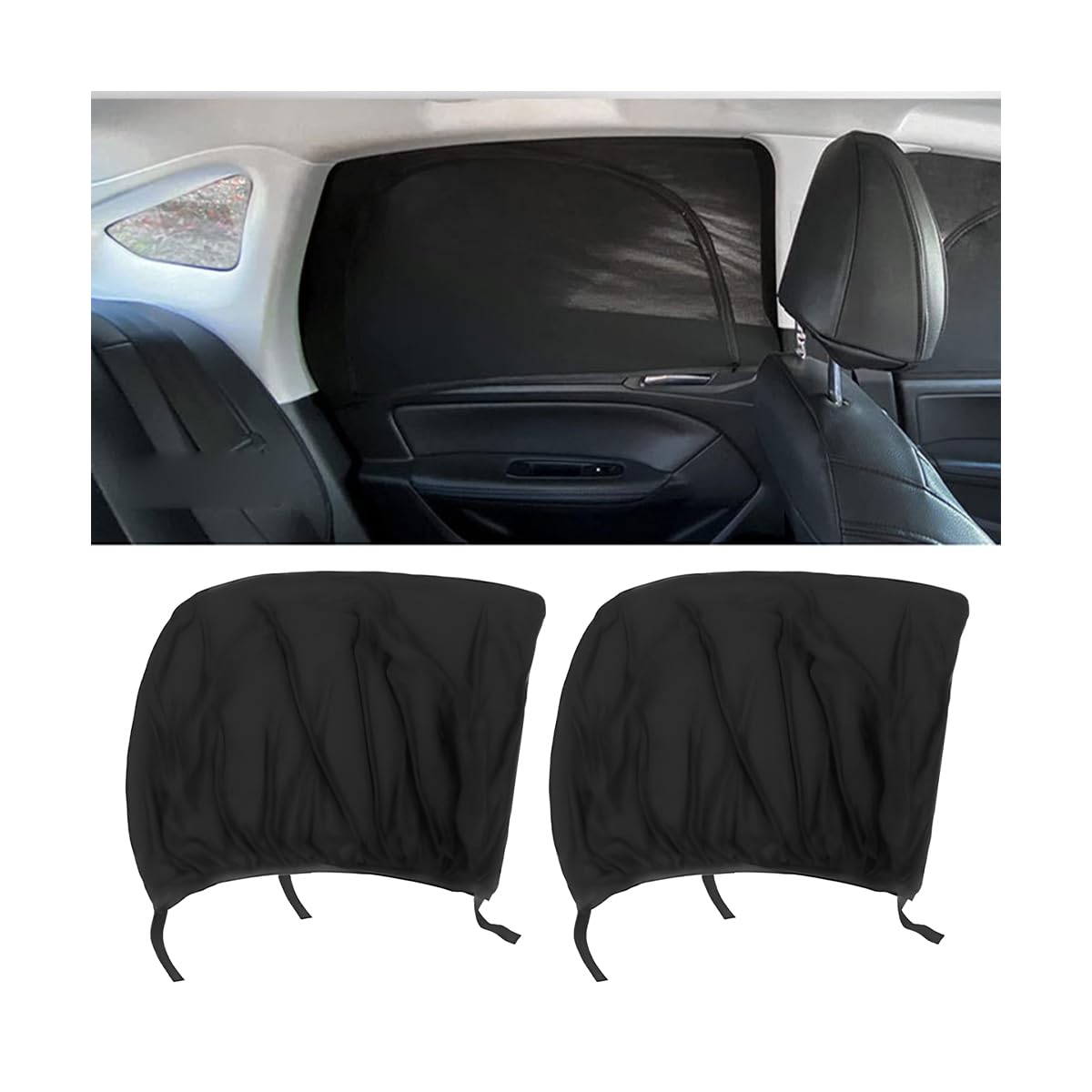 KHGUZ Car Window Shades, 2PCS Breathable Vehicle Rear Side Window Screen with Zipper, Automotive Interior Sunshades Protection Cover Accessories for