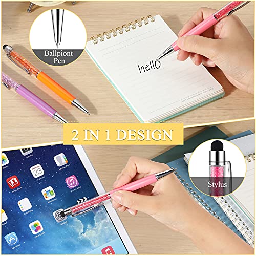 26 Pieces Crystal Ballpoint Pen Crystal Stylus Pen Bling Ballpoint Pens Glitter Diamond Pen 2-In-1 Slim Pens Capacitive Writing Pens For Touch Screens, Office, School Stationery Supplie (Cold Colors) #TOP4
