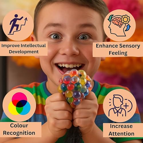 Image of GRAPHENE 2 Pcs Squishy Stress Ball for Kids Squeeze Toy Pressure Relieve Anti-Stress Anti Anxiety Multicolor Magic Slime Mesh Ball Squeeze Grape Balls Return Gifts