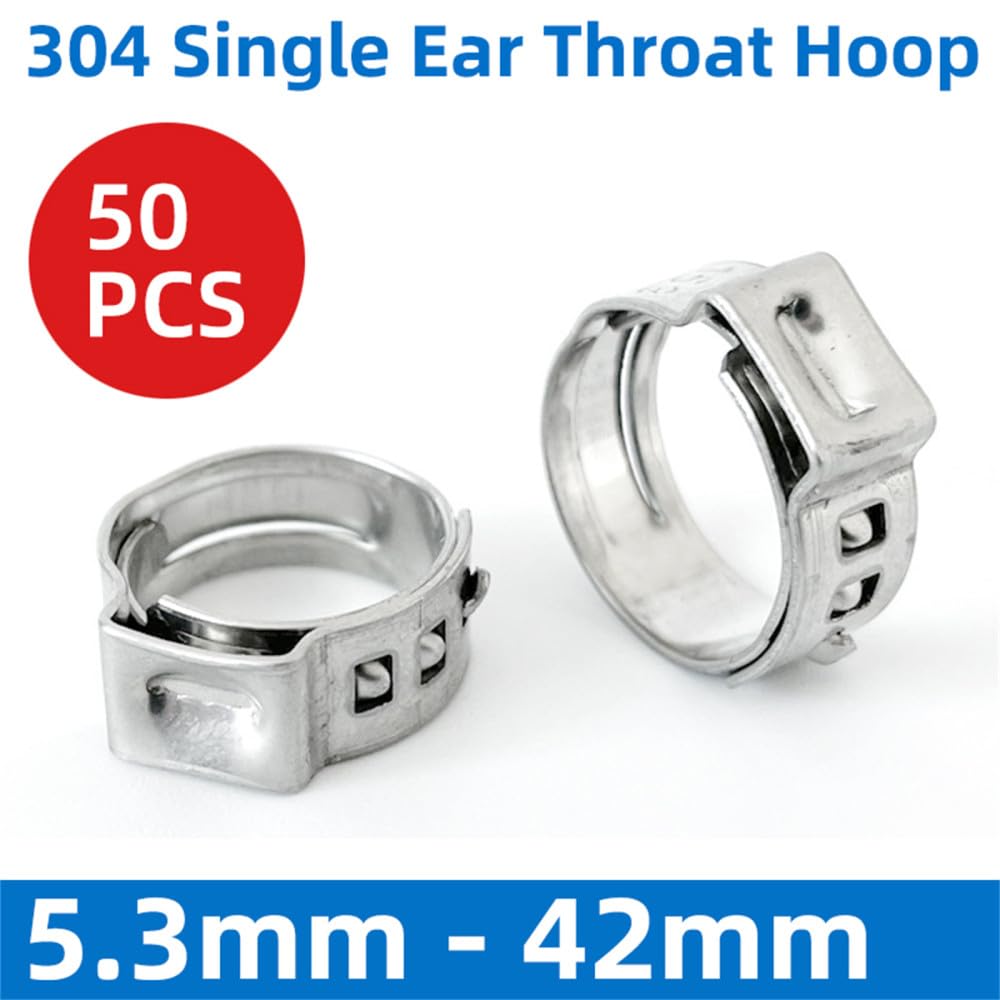Amplia Gama De Abrazaderas para Tuberías A Granel De Acero Inoxidable 304 De Una Sola Oreja, Kit Surtido De 50 Piezas De 5,3 A 42 Mm, Clips para Tuberías para Sellar Mangueras De D