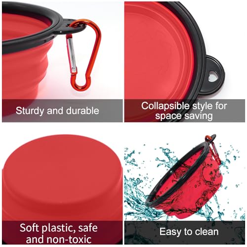 Image of SLSON Plastic Collapsible Dog Bowl, 2 Pack Collapsible Dog Water Bowls for Cats Dogs, Portable Pet Feeding Watering Dish for Walking Parking Traveling with 2 Carabiners (Small, Blue+Red)