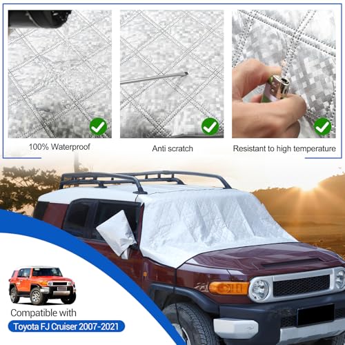 Image of Windshield Snow Cover Fit for Toyota FJ Cruiser 2007-2021, Front Windshield Cover for Ice and Snow, Auto Extra Thick Windshield Ice Cover Protects Windshield from Rain, Sun, Frost(Silver)