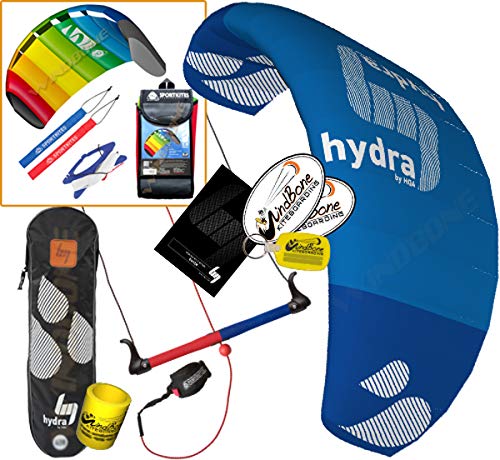 HQ4 HQ Hydra 420 V3 Kiteboarding Trainer Kite Bundle : Includes FREE 2ND Kite : Symphony Beach 1.3M Foil Kite + WindBone Kiteboarding Key Chain +Koozie +Decals : Water Trainer Foil Traction Power Kite