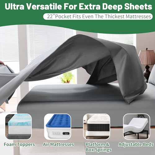 Image of Extra Deep Pocket California King Sheets 18-24 Inch 100% Egyptian Cotton 1000 Thread Count Sateen Weave Soft Breathable 4 Pieces(Cal King,Grey)