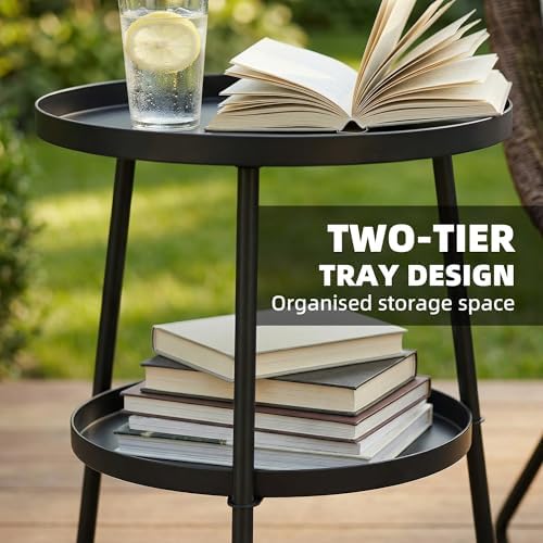 Outsunny Metal Patio Side Table, 2-Tier Round End Table, for Living Room, Bedroom, Garden, Balcony, Black - 3