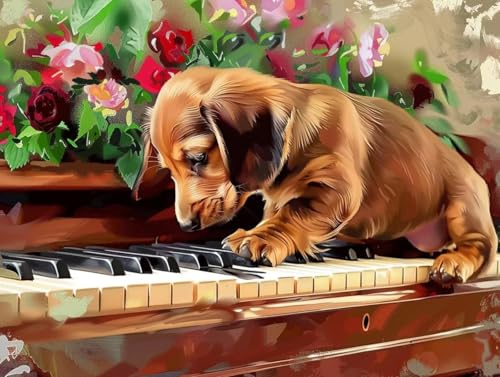 Diamond Art Chien et Piano | Activité Créative et Apaisante pour Adulte