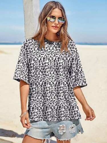 Image of Tankaneo Womens Oversized Tshirts Summer Casual Short Sleeve Crew Neck T Shirt Loose Fit Side Slit Tee Tops