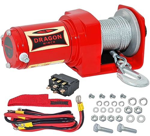 Dragon Winch Cabrestante eléctrico serie Maverick 2000 lbs (907 kg), 12V con Cuerda de acero 10m para arados, quads, ATV, UTV | incluido accesorios para Cabestrante | sin control remoto