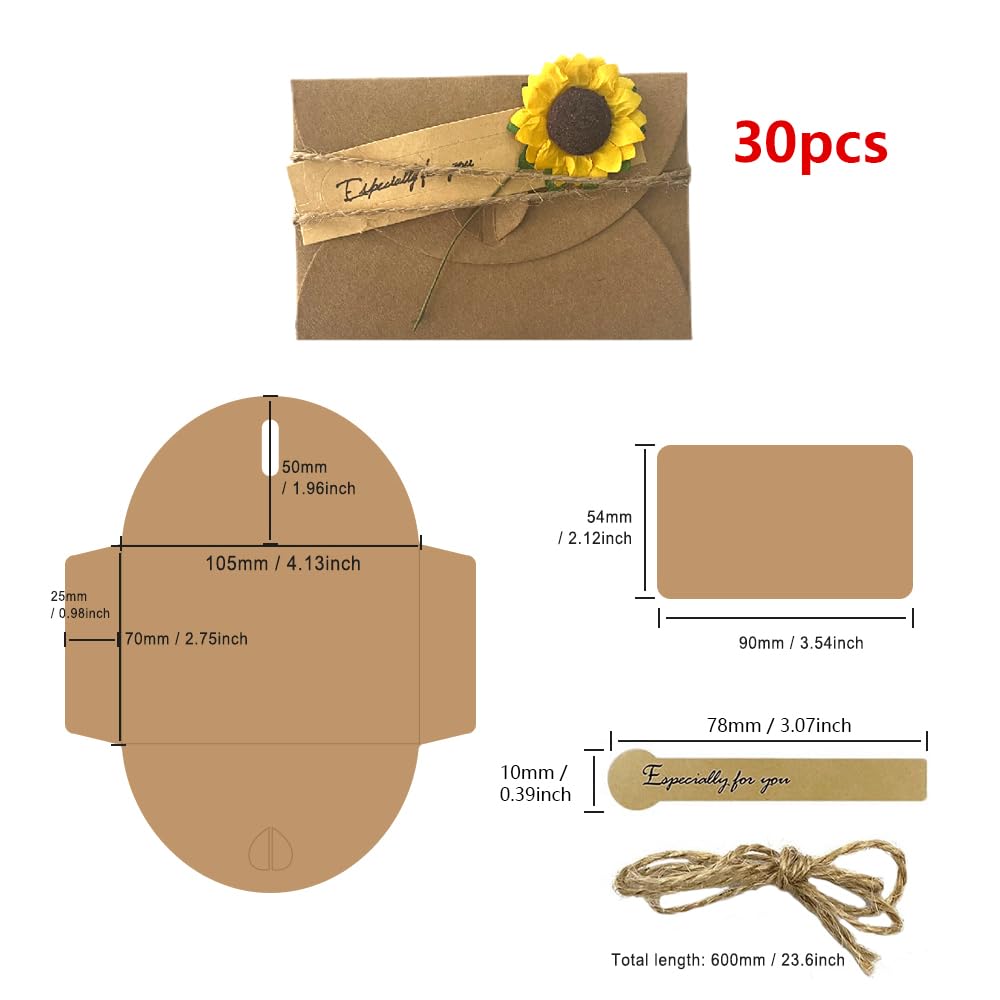 CHGCRAFT 120 Etichette Regalo In Carta Kraft Con Girasole E Spago Di Iuta 30m - 7,6x5,1 Cm - Per Ringraziamenti, Matrimoni, Compleanni E Feste - 4