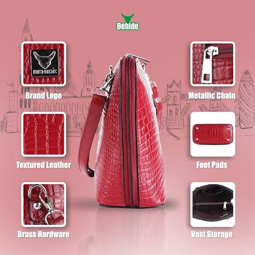 Image of BEHIDE Women's Genuine Leather Sling Bag - Stylish Cross-Body Handbag for Women, Adjustable Shoulder Strap