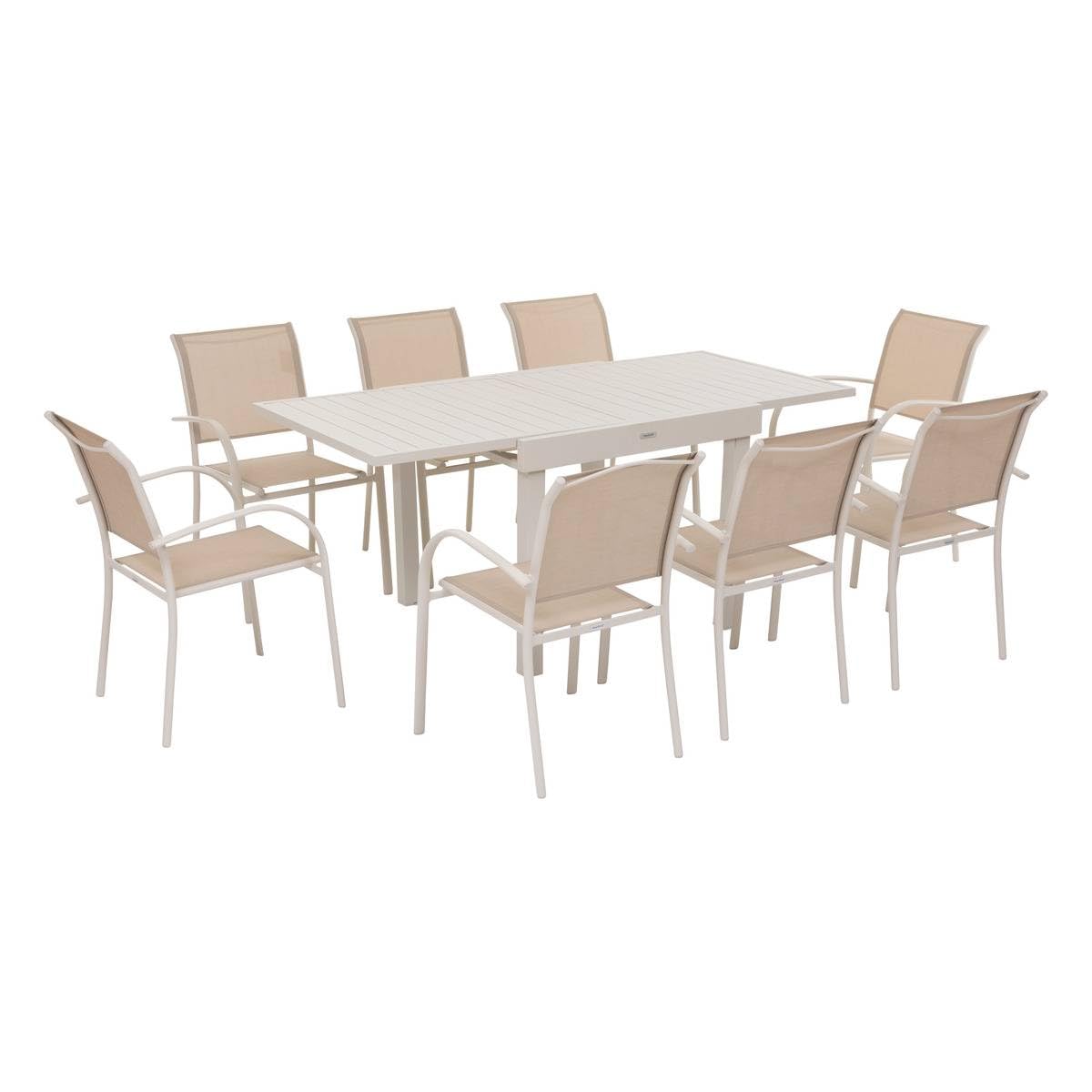 HESPERIDE - Mesa de jardín extensible Piazza Clay - 8 plazas - Aluminio con revestimiento epoxi antioxidante - Extensión deslizante para muebles de exterior