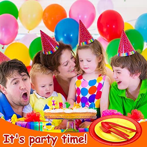 Karenhi 120 Pcs 9" And 7" Disposable Paper Plates 6 Color Rainbow Kids Colorful Plastic Cutlery Set Disposable Dinnerware Set Dessert Plates Party Supplies For Birthday Baptism Baby Shower Gifts #TOP6