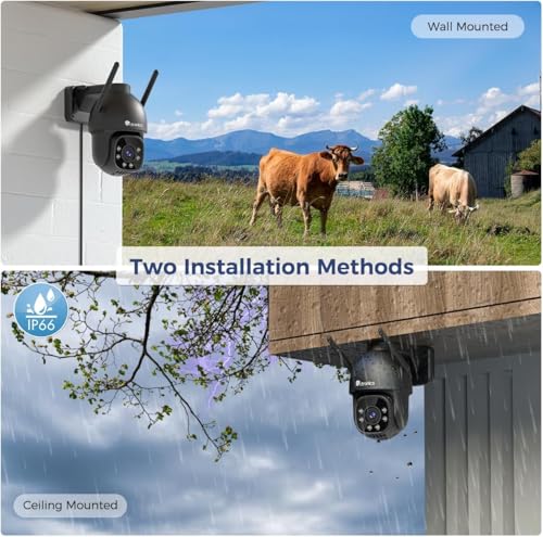 Ctronics 2.5K 4G LTE Überwachungskamera Aussen mit SIM-Karte, 4MP PTZ IP Kamera mit Auto-Tracking, 30m Farb-Nachtsicht, 2-Wege-Audio, 8 Presets, Cloud/FTP/NVR, Wand- & Deckenmontage, IP66