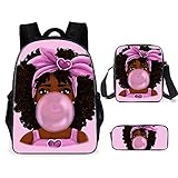 AHHXQQN African girl three piece backpack set cute black girl backpack suitable for teenage female students 16 inches