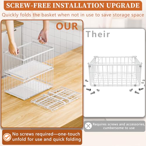 Image of Large Freezer Organizer Bins, Upgrade Quick Expand /Collapse Feature, for 5-9 Cu.Ft Deep Freezer, 4 Pack Stackable Deep Freezer Organizer Bins, Black Wire Foldable Baskets White 6 Pack