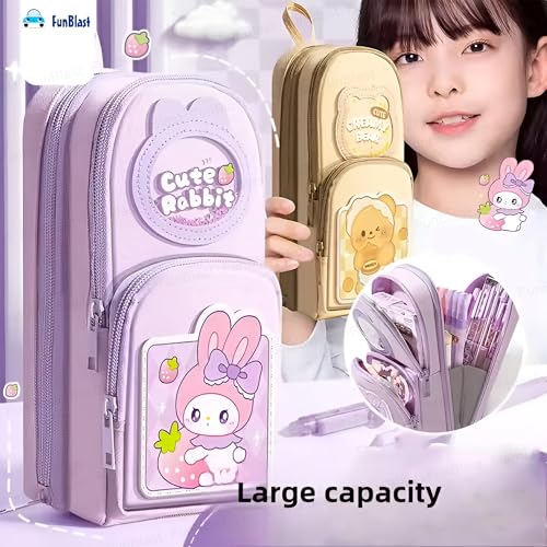 Image of FunBlast Pencil Pouch for Kids, Girls - Cute Rabbit Design, Large Capacity Multipurpose Stationery Zipper Pouch for Kids & Adults, Kawaii Aesthetic Pencil Case Organizer (Multicolor)