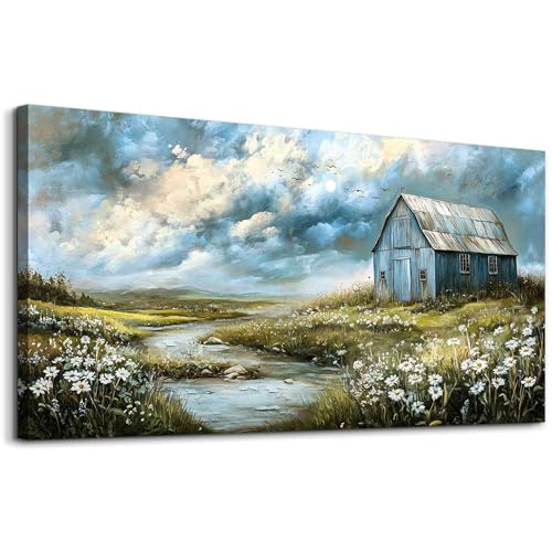 PHAOHUAXM Wall Art For Living Room Gray Canvas Wall Decor For Bedroom Field Scenery Flower Watercolour Painting Restaurant Office Decorations Wall Pictures Printing Artwork Home Decor 20x40 In