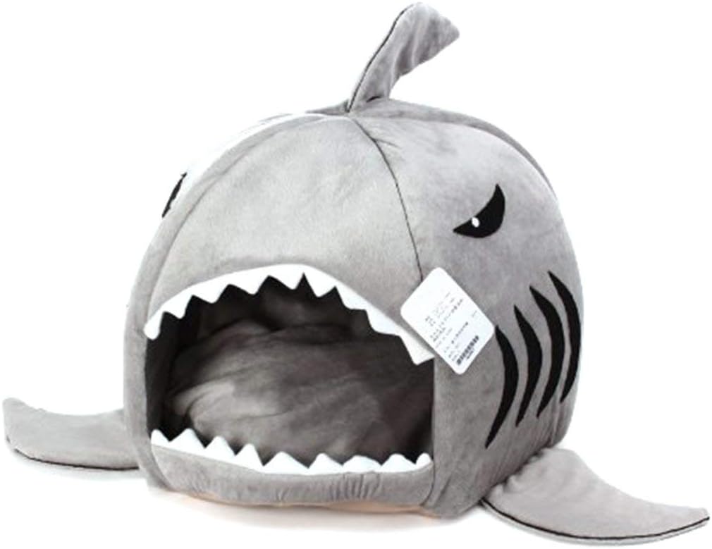 Grey Shark Bed for Small Cat Dog Cave Bed Removable Cushion,Waterproof Bottom Most Lovely Pet House Gift for Pet,Medium