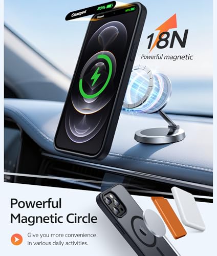 Image of FNTCASE for iPhone 12 Pro Max Case: [Compatible with Magsafe] Translucent Matte Magnetic Phone Cover - Military Grade Drop Protection Shockproof Protective Cases - Black