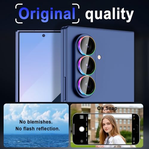 Casetego for Galaxy Z Fold 7 Camera Lens Protector,9H Hardness,Scratch Resistant,Ultra-thin Tempered Glass,Metal Individual Camera Cover for Samsung Galaxy Z Fold 7,Case Friendly,Light Colorful - image 3