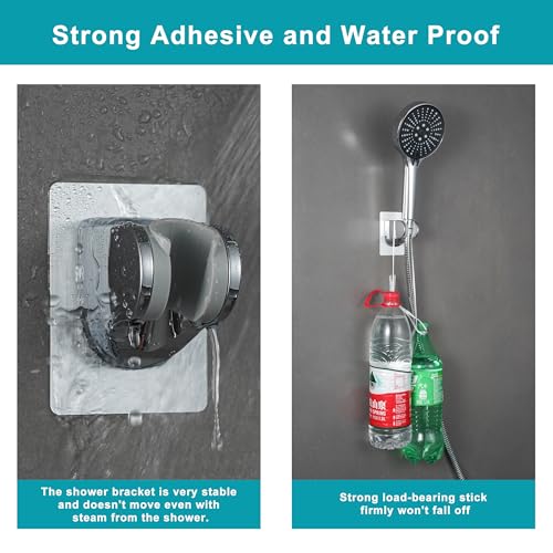 Image of GwernKB Shower Head Holder Strong Adhesive No Drilling Wall Mount Adjustable Handheld Showerhead Bracket for RV Kids Bathroom Shower,Fix Firmly and Use Conveniently (Silver, 1)