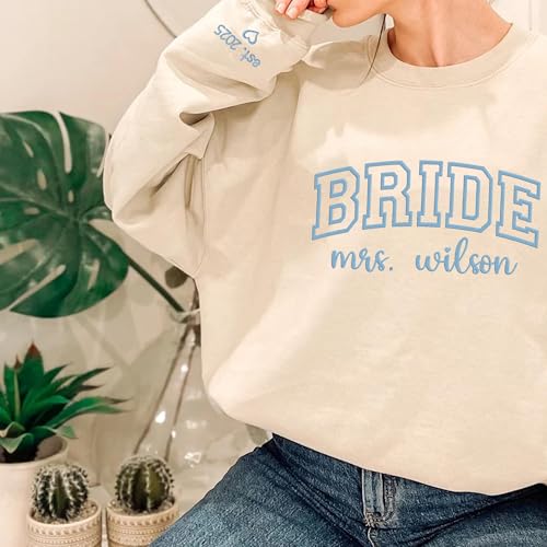 Custom Embroidered Mrs Sweatshirt, Future Mrs, Bride Sweatshirt, Personalized Mrs. Last Name Pullover, Engagement, Bachelorette Wedding Gifts For Bride, Gifts For Wife, Her3