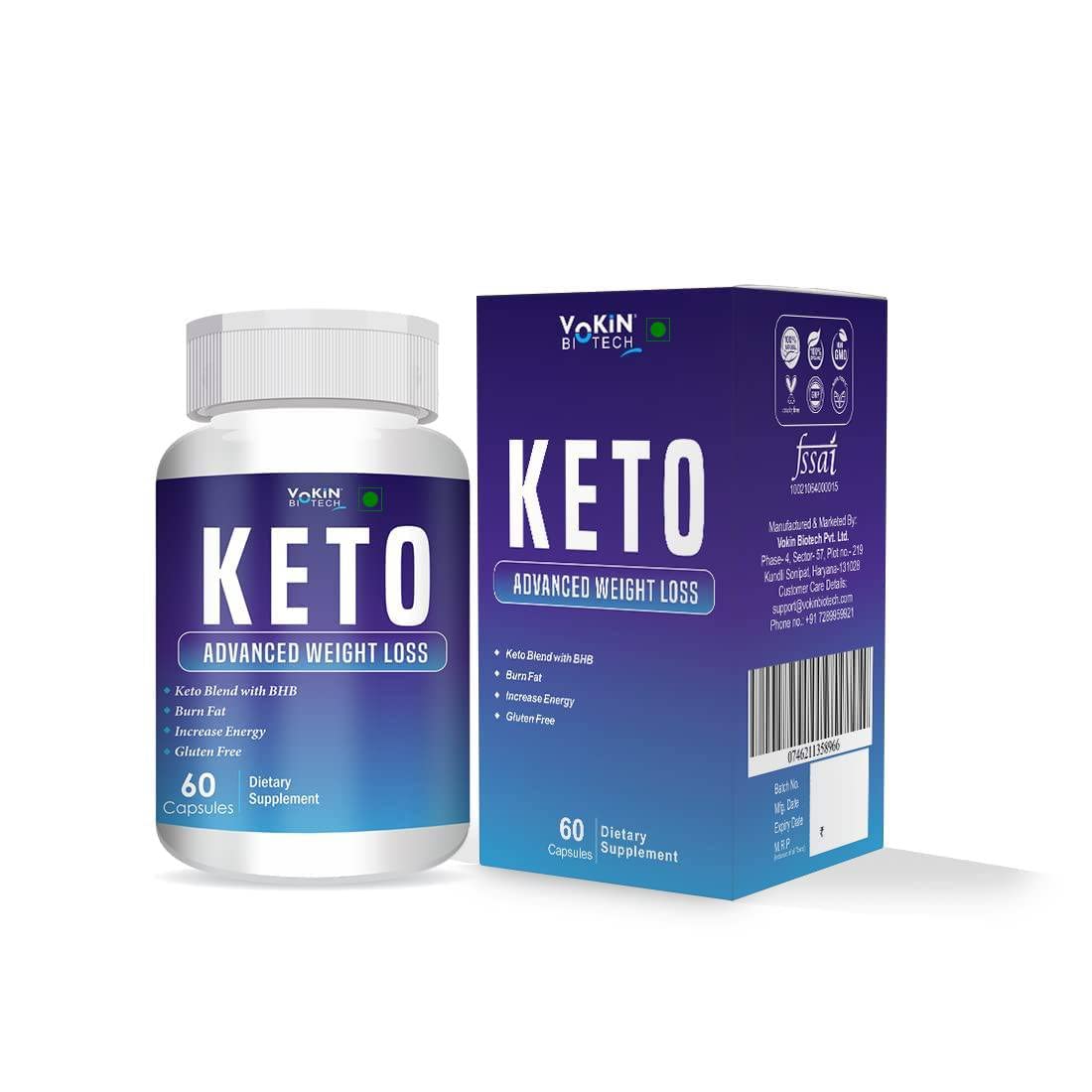 Vokin Biotech Keto Advaced Weight Loss Formula with Green Tea Extract Garcinia Combogia 60 Capsules For Men and Women