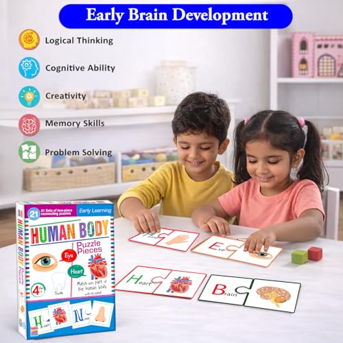 Image of Human Body Jigsaw Puzzle Connecting 2-Piece (Set of 21 pcs) for Kids, Childrens and Toddlers - Early Learning Educational Brain Booster with Fun and Engaging - Ages 4+