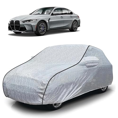 Image of Sulfar 100% Waterproof Car Body Cover Compatible with Mirror for BMW M3 (Triple Stitched, Full Bottom Elastic, Magic Silver with Black Piping)