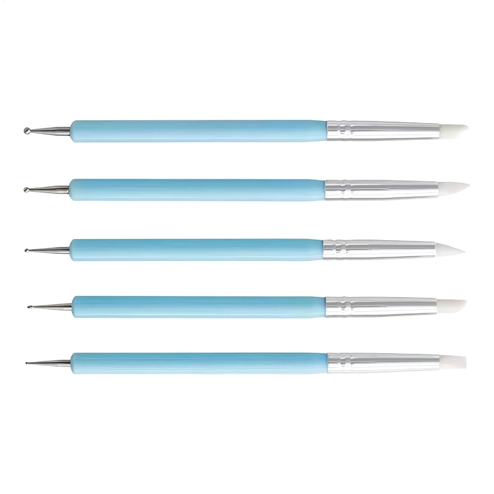 Nail Dotting Tool, 5 pezzi, doppia punta, in silicone per argilla e scultura, strumenti di precisione per unghie, kit multiuso, per professionisti, Beginners Manicure, Crafting