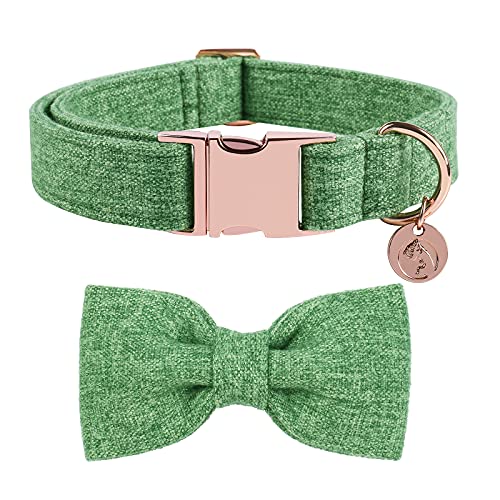 DOGWONG Cotton Dog Collar with Bow Green Pet Collar Durable Adjustable for Small Medium Large Dogs
