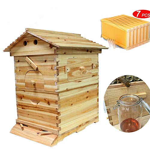 Guoyajf Caja De Casa De Cría De Colmena De Apicultura De Madera para 7X Marcos Automáticos De Colmena De Miel, 69X51x41cm
