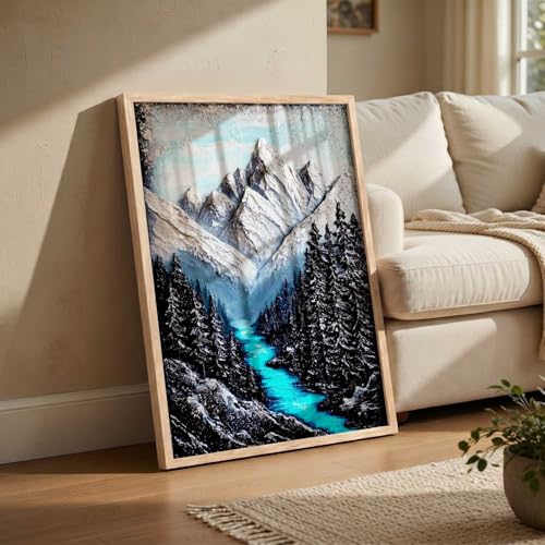 Image of kotart Mountain view Wall Art Home Decoration | Aesthetic Floral Paintings With Frame For Living Room Bed Room Hotel Wall Decor Digital Reprint (13x17 inch)