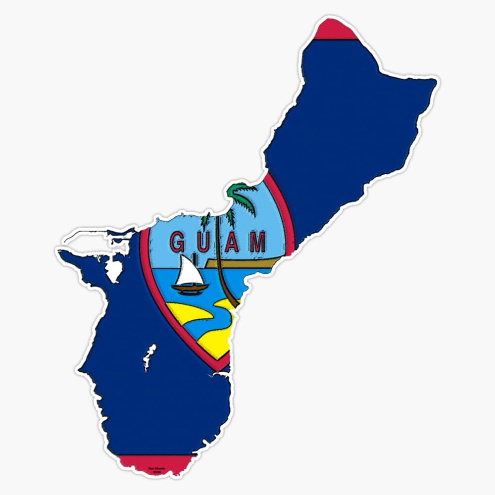 Guam Map with Guamanian Flag Window Bumper Sticker Decal 5"