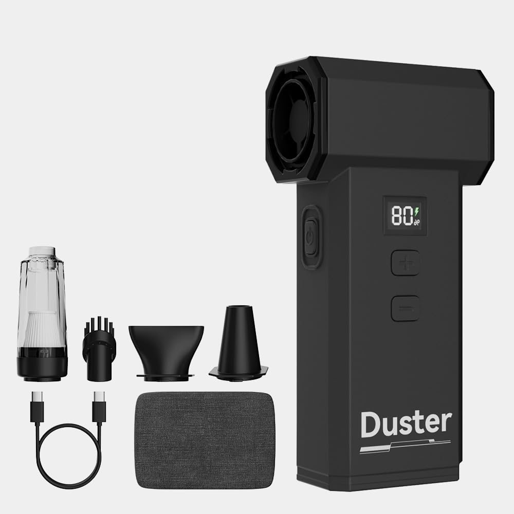 2 in 1 Compressed Air Duster and Vacuum with Screen Display, 130000RPM Blow and Vacuum, 0-100% Adjustable Speed, 8000mAh Rechargeable Battery, Ideal for PC, Keyboard, car, Home Cleaning