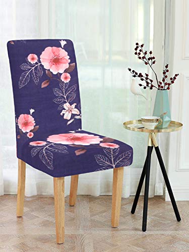 Image of Cortina Dining Chair Slipcovers | Protection Chair Covers | Floral Print, Removable, Washable | Universal Fit Super Soft Stretchy Polyester Spandex | Hotel, Marriage, Wedding | Pack of 6, Indigo