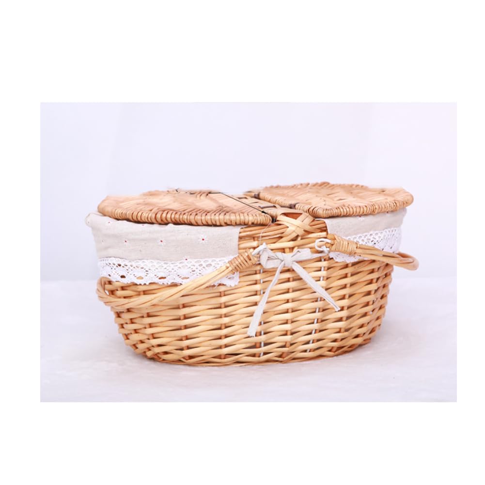 Wicker Picnic Basket with Removable Liner, Wicker Basket with Lid and Handle for Picnic, Camping, Outdoor, Halloween, Thanks Giving, Birthday