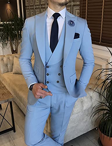 Men's 3 Piece Suit Classic Fit Forma Tux Slim Fit Solid Suit Groomsman Suit- Blazer, Pants, Vest3