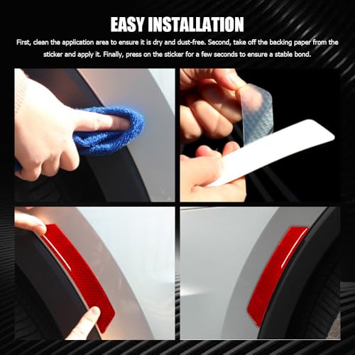 Image of 4PCS Car Reflective Trim Side Marker Stickers, Side Reflectors for Car, Anti-Collision Automatic Bumper Fender Stickers, Auto Exterior Accessories Reflector Guard Fit Cars (Red, 4PCS)