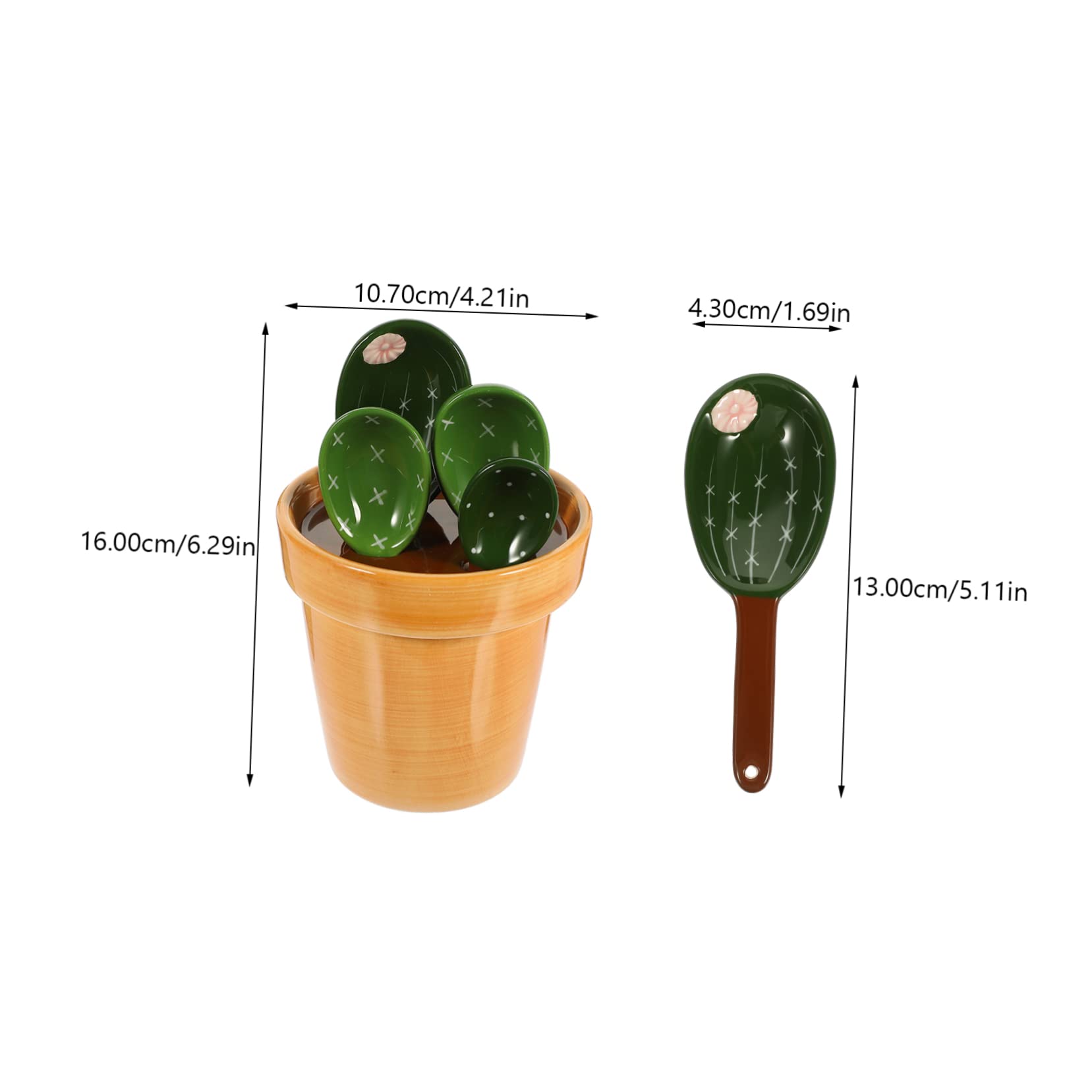 PRETYZOOM Juego de Cucharas Medidoras Forma de Cactus y Maceta de Cerámica Capacidad 290ml, Soporte para Ingredientes Secos y Líquidos en Cocina