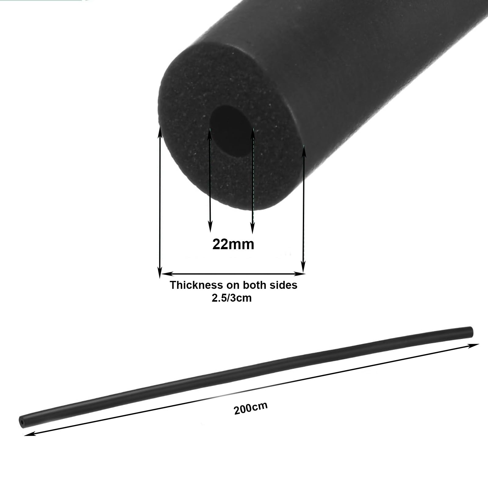 Tubo de Espuma Aislante Para Tuberías Negro 200cm Aislamiento de Tuberías de Agua de Goma y Plástico, Ignífugo y Aislante Duradero Para Tuberías Grifos Equipos de Ejercicio(48mm,3cm)