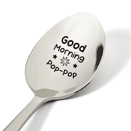 Pops Lovers Gift Idea,Good Morning Pop-Pop Spoon Engraved Stainless Steel Present, Novelty Pop-Pop Spoon Gifts for Men Birthday Xmas, 7.5