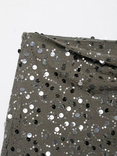 Women's Elegant Crossover Front Sequin Mini Skirt with Twist Detail and Side Slit, Hidden Side Zip Closure3