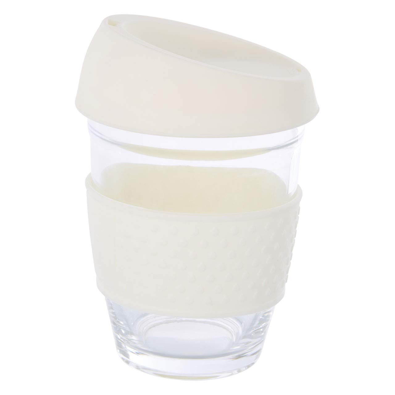 Premier Housewares Glass Mug With Cream Silicone Lid | Heat-Resistant Glass Coffee Mug With Lid and Cork Wrap | Insulated Glass Mug with Cover | Spill-Proof Reusable Mug