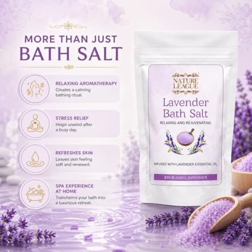 Image of Lavender Bath Salt Soak with Natural Essential Oils, Calming Aromatherapy for Stress Relief, Muscle Relaxation & Skin Revitalization, Luxury Spa-Like Experience, Paraben & Cruelty Free, 250g (Pack of 2)