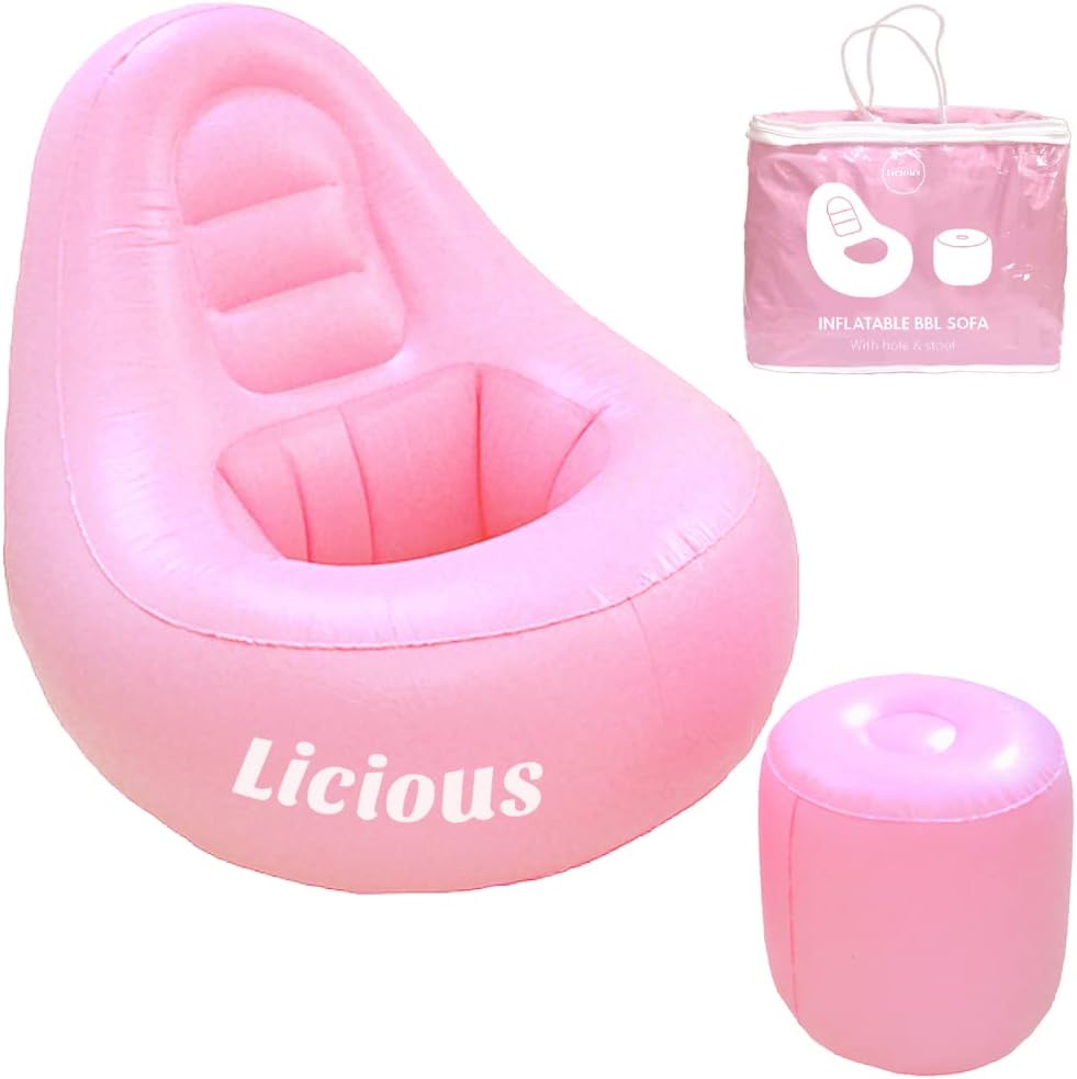 BBL Chair Inflatable Sofa Couch Bean Bag with Hole - After Surgery Blow Up Lounger Seat Furniture for Fast Brazilian Butt Lift Recovery - Sit On Booty - Avocado Float Shape (Light Pink)