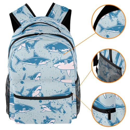 Sac à dos requin bleu pour école et voyage décontracté 29x20x40cm