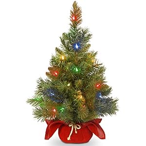 National Tree Company Pre-lit Artificial Mini Christmas Tree | Includes Multi-Color LED Lights and Cloth Bag Base…